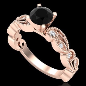 1.01 ctw Fancy Black Diamond Engagment Art Deco Ring 18k Rose Gold