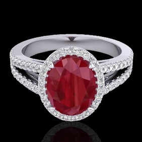 3 ctw Ruby & Micro Pave VS/SI Diamond Halo Ring 18k White Gold
