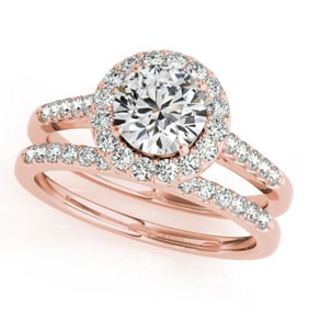 0.96 ctw Certified VS/SI Diamond 2pc Wedding Set Halo 14k Rose Gold
