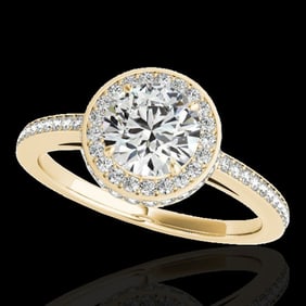 1.55 ctw Certified Diamond Solitaire Halo Ring 10k Yellow Gold