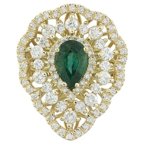 Emerald Diamond Ring 14K Yellow Gold