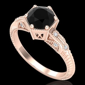 1.17 ctw Fancy Black Diamond Engagment Art Deco Ring 18k Rose Gold