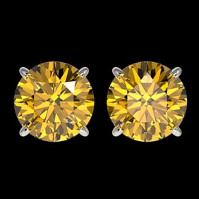 2.57 ctw Certified Intense Yellow Diamond Stud Earrings 10k White Gold