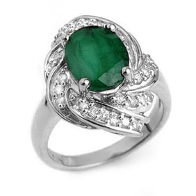 3.29 ctw Emerald & Diamond Ring 18k White Gold