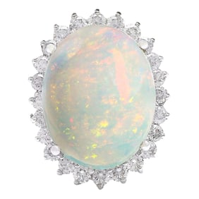 Opal Diamond Ring 14K White Gold