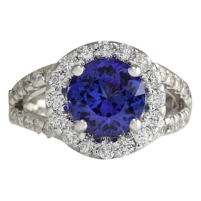 Natural Tanzanite Diamond Ring In 14K