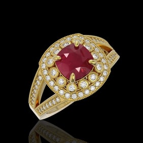 2.69 ctw Certified Ruby & Diamond Victorian Ring 14K Yellow Gold