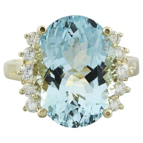 Aquamarine Diamond Ring 14K Yellow Gold