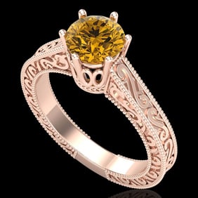 1 ctw Intense Fancy Yellow Diamond Art Deco Ring 18k Rose Gold