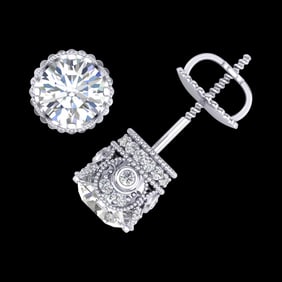 1.85 ctw VS/SI Diamond Solitaire Art Deco Stud Earrings 18k White Gold