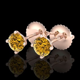 0.65 ctw Intense Fancy Yellow Diamond Art Deco Earrings 18k Rose Gold