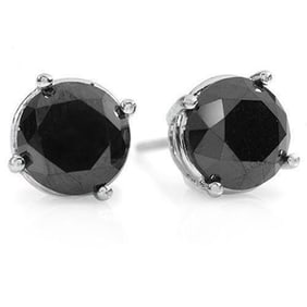 3.0 ctw VS Certified Black Diamond Stud Earrings 18k White Gold
