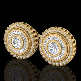 2.61 ctw VS/SI Diamond Solitaire Art Deco Stud Earrings 18k Yellow Gold