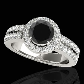 1.5 ctw Certified VS Black Diamond Solitaire Halo Ring 10k White Gold