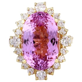Kunzite Diamond Ring 14K Yellow Gold