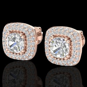 2.16 ctw Micro Pave VS/SI Diamond Earrings Halo 14k Rose Gold