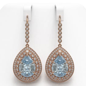 35.24 ctw Sky Topaz & Diamond Victorian Earrings 14K Rose Gold