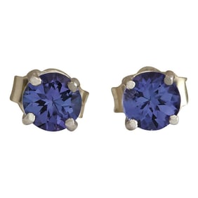 Tanzanite Stud Earrings 14K White Gold