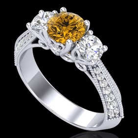 1.81 ctw Intense Fancy Yellow Diamond Art Deco Ring 18k White Gold