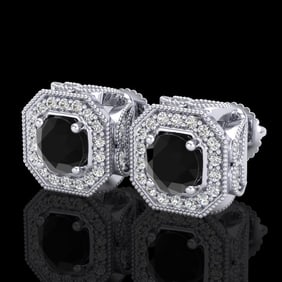 2.75 ctw Fancy Black Diamond Art Deco Stud Earrings 18k White Gold