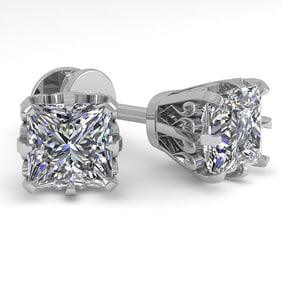 1.0 ctw VS/SI Princess Diamond Stud Solitaire Earrings 18k White Gold