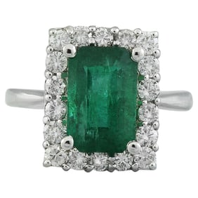 Emerald Diamond Ring 14K White Gold