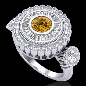 2.62 ctw Intense Fancy Yellow Diamond Art Deco Ring 18k White Gold