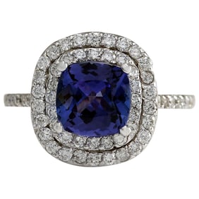 Natural Tanzanite 14K White Gold Diamond