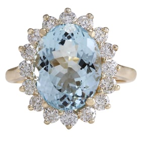 Aquamarine 14K Yellow Gold Diamond Ring