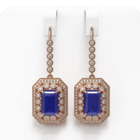 14.16 ctw Sapphire & Diamond Victorian Earrings 14K Rose Gold