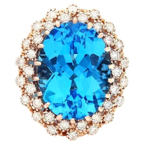 Exquisite Natural Topaz Diamond Ring In