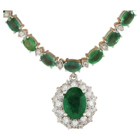 Emerald Diamond Necklace 14K White Gold