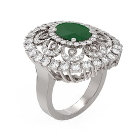 6.41 ctw Emerald & Diamond Ring 18K White Gold