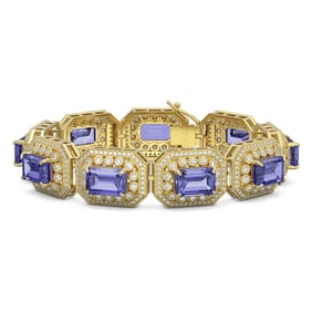 50.67 ctw Tanzanite & Diamond Victorian Bracelet 14K Yellow Gold