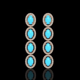 4.84 ctw Turquoise & Diamond Micro Pave Halo Earrings 10k Rose Gold