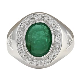 Emerald Diamond Ring 14K White Gold