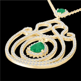 3.20 ctw Emerald & Micro Pave Diamond Heart Necklace 14k Yellow Gold