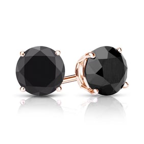 Natural 2.50 CTW Black Diamond Stud Earrings 14K Rose Gold