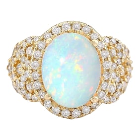 Opal Diamond Ring 14K Yellow Gold