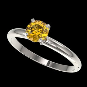 0.76 ctw Certified Intense Yellow Diamond Engagment Ring 10k White Gold