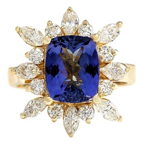 Natural Tanzanite 14K Yellow Gold Diamond