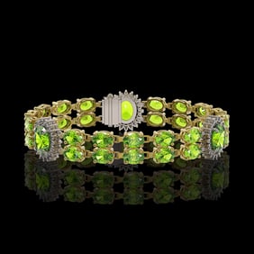 18.66 ctw Peridot & Diamond Bracelet 14K Yellow Gold