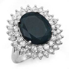 15.55 ctw Blue Sapphire & Diamond Ring 18k White Gold