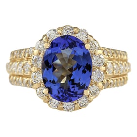 Natural Tanzanite Diamond Ring In 14K