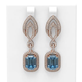 12.08 ctw Blue Topaz & Diamond Earrings 18K Rose Gold