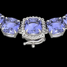 100 ctw Tanzanite & Diamond Micro Eternity Necklace 14k White Gold