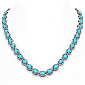 36.208 ctw Turquoise & Diamond Micro Pave Halo Necklace 10k White Gold