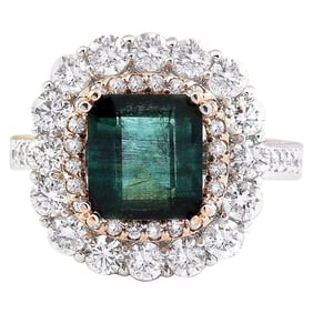 Emerald Diamond Ring 14K Two-Tone Gold