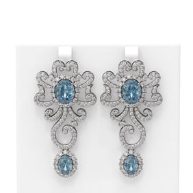 14.23 ctw Blue Topaz & Diamond Earrings 18K White Gold