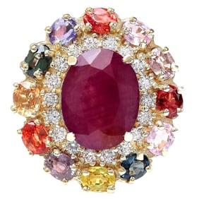 Ruby, Sapphire Diamond Ring 14K Yellow Gold